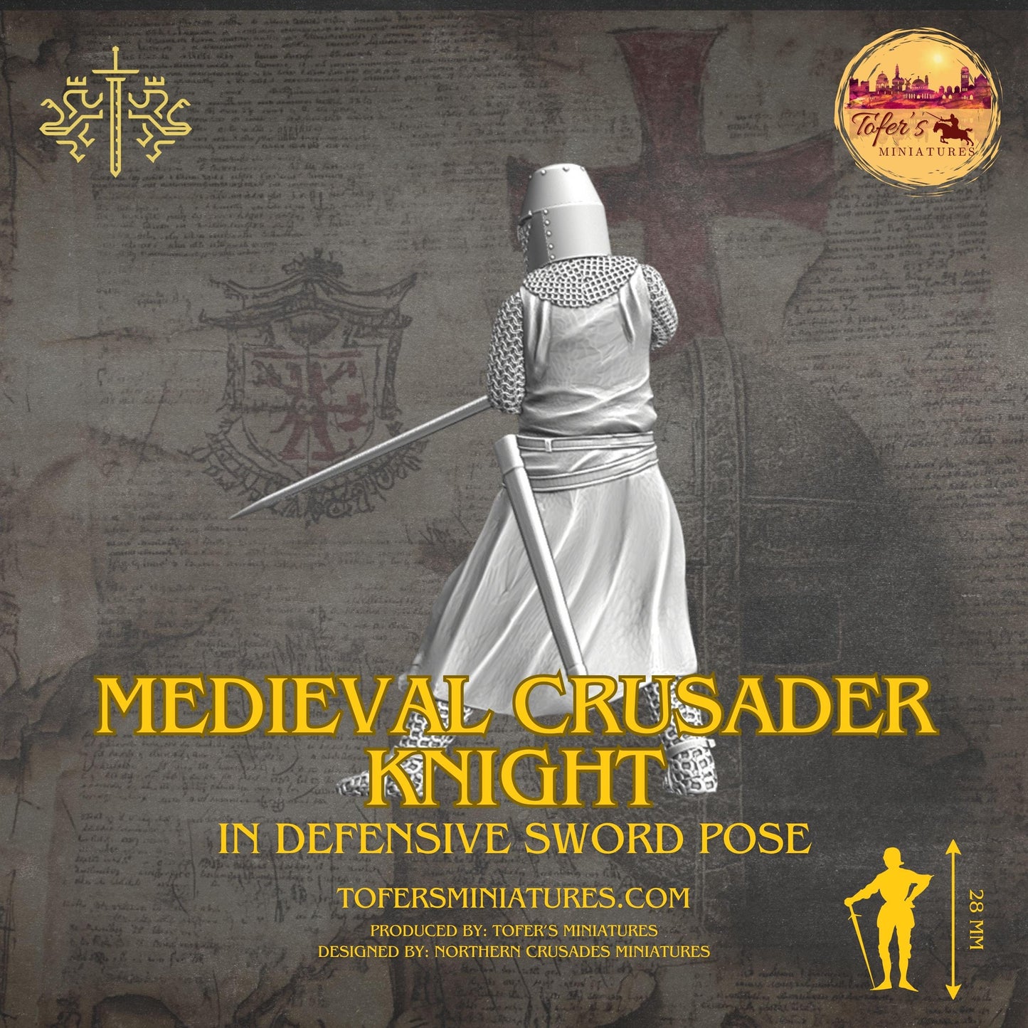 Medieval Knight in defensive sword pose