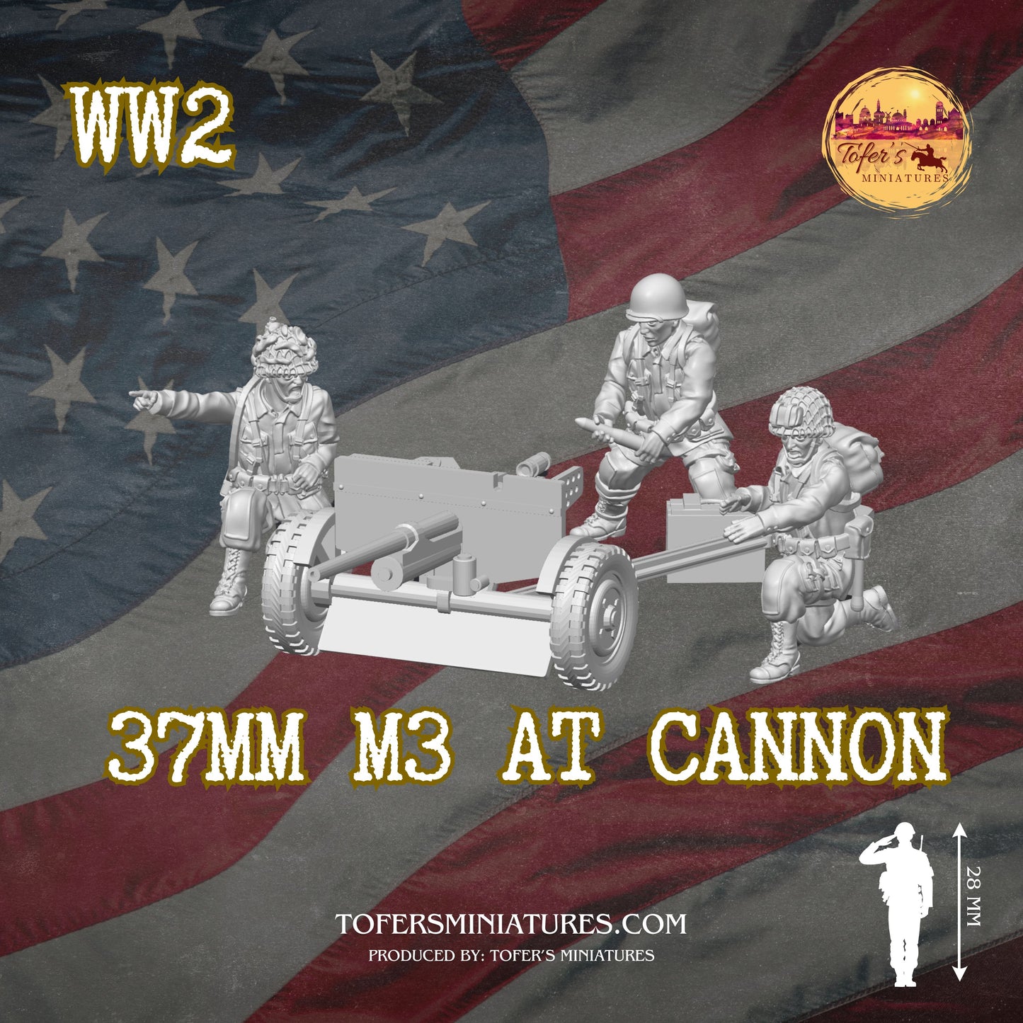 37mm M3 AT CANNON (US, WW2) - Bolt Action 1/56 (28mm) scale  28 mm Miniatures