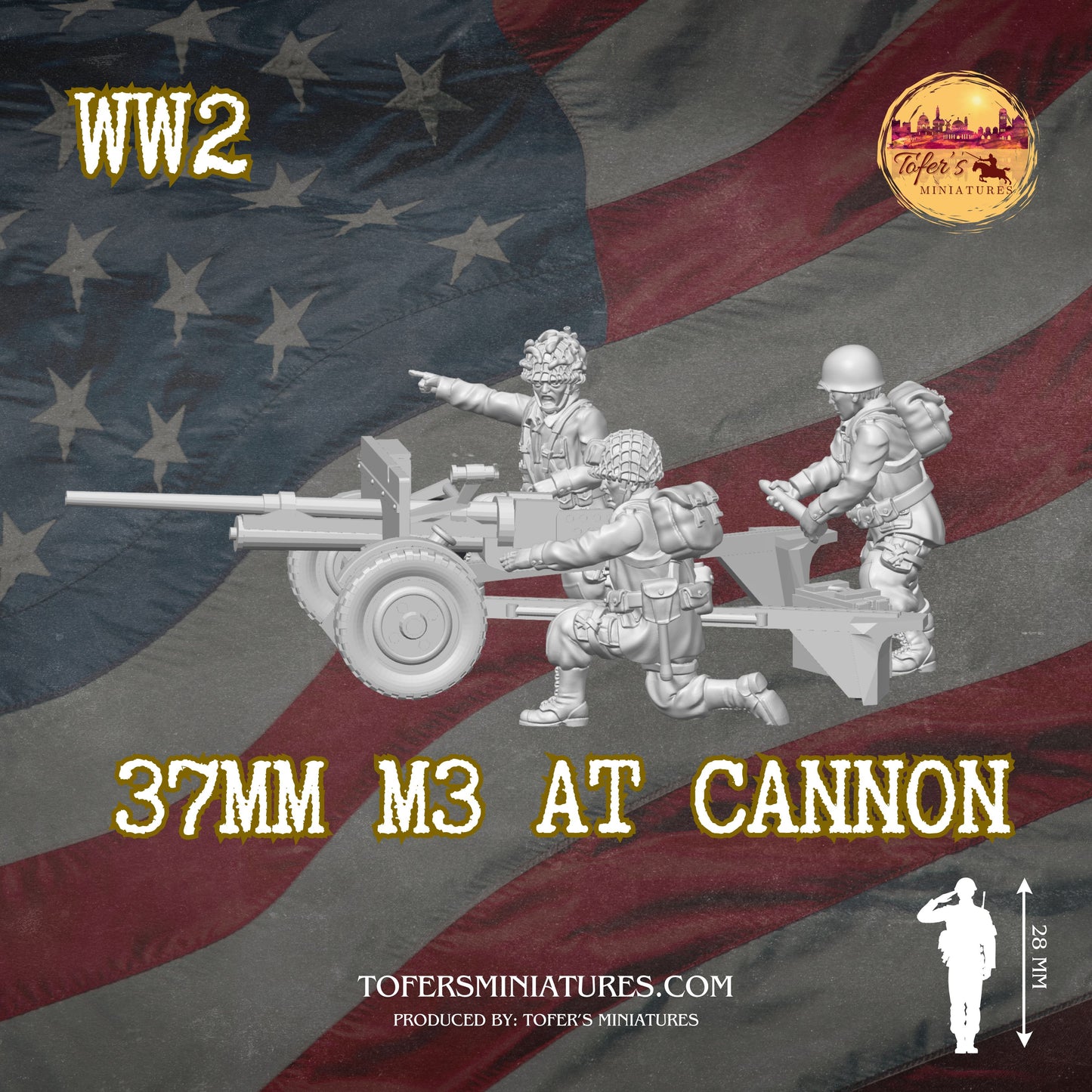 37mm M3 AT CANNON (US, WW2) - Bolt Action 1/56 (28mm) scale  28 mm Miniatures