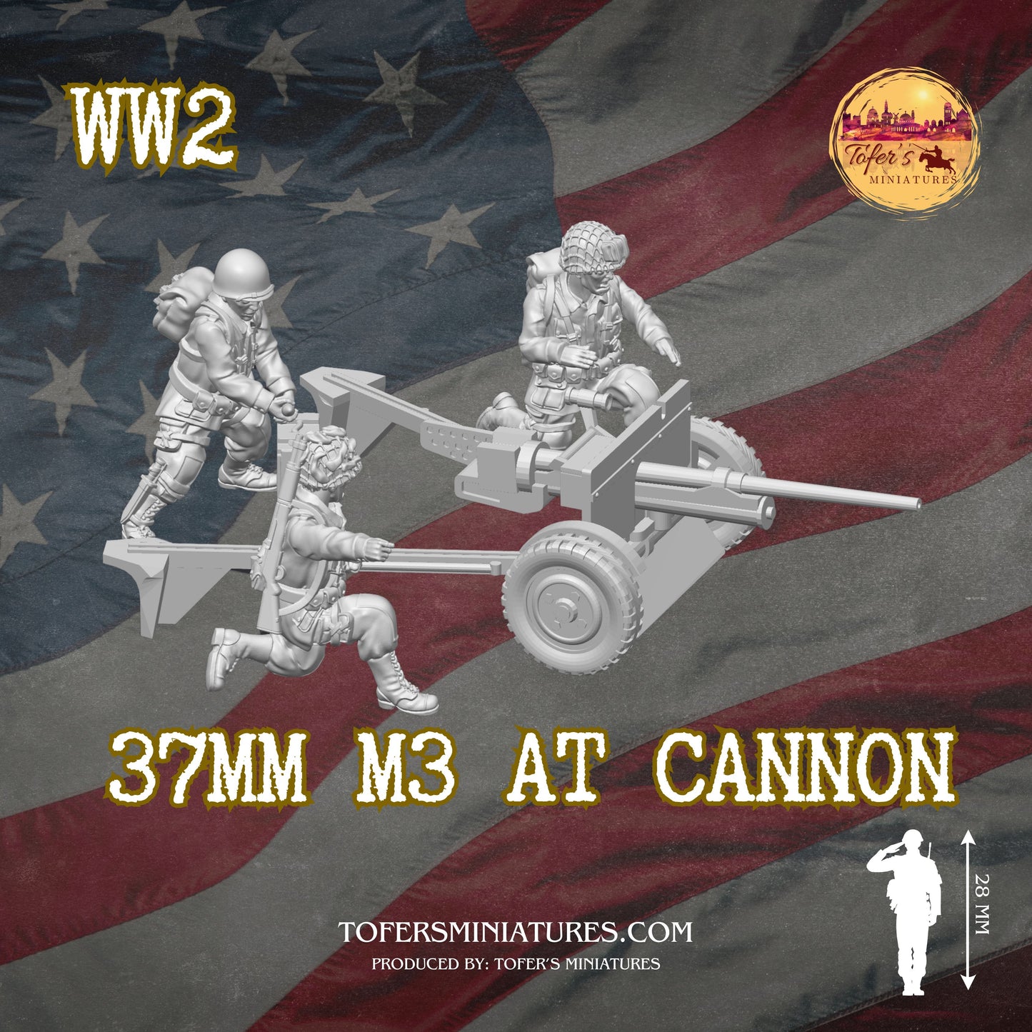 37mm M3 AT CANNON (US, WW2) - Bolt Action 1/56 (28mm) scale  28 mm Miniatures
