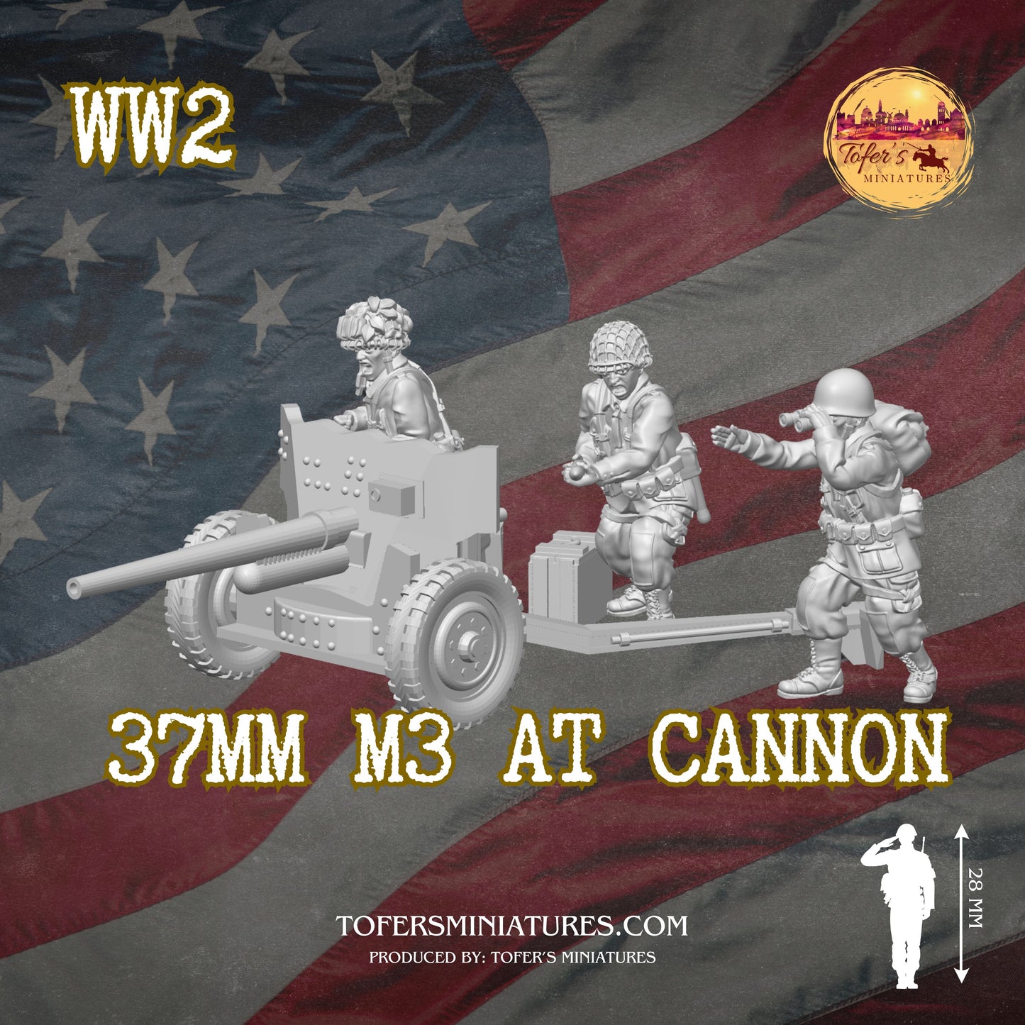 57mm M1 AT CANNON  (US, WW2) - Bolt Action 1/56 (28mm) scale  28 mm Miniatures (Copy)
