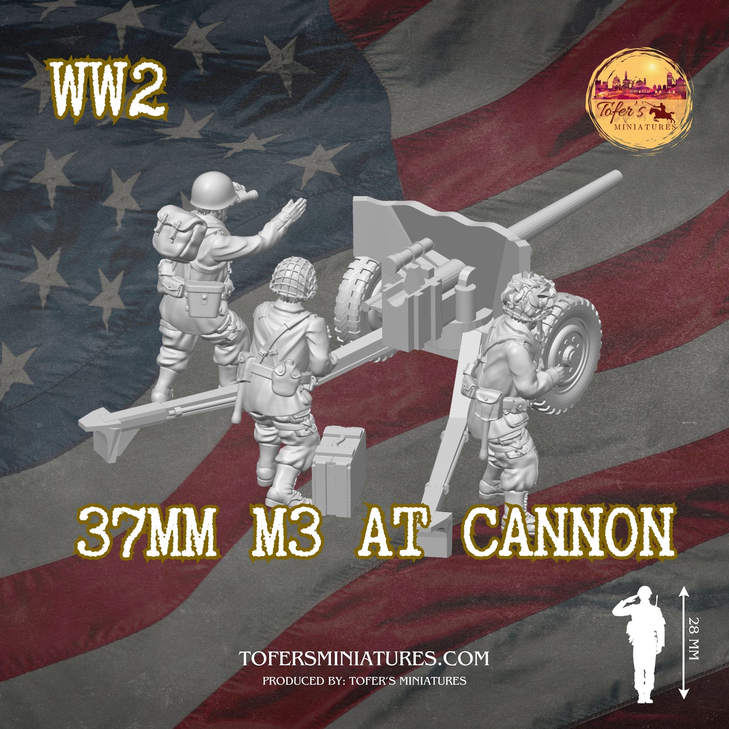 57mm M1 AT CANNON  (US, WW2) - Bolt Action 1/56 (28mm) scale  28 mm Miniatures (Copy)