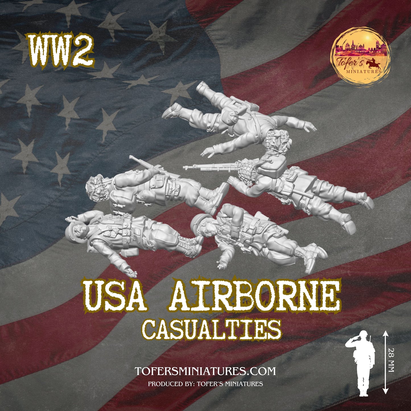 USA Airborne CASUALTIES (US, WW2) - Bolt Action 1/56 (28mm) scale  28 mm Miniatures