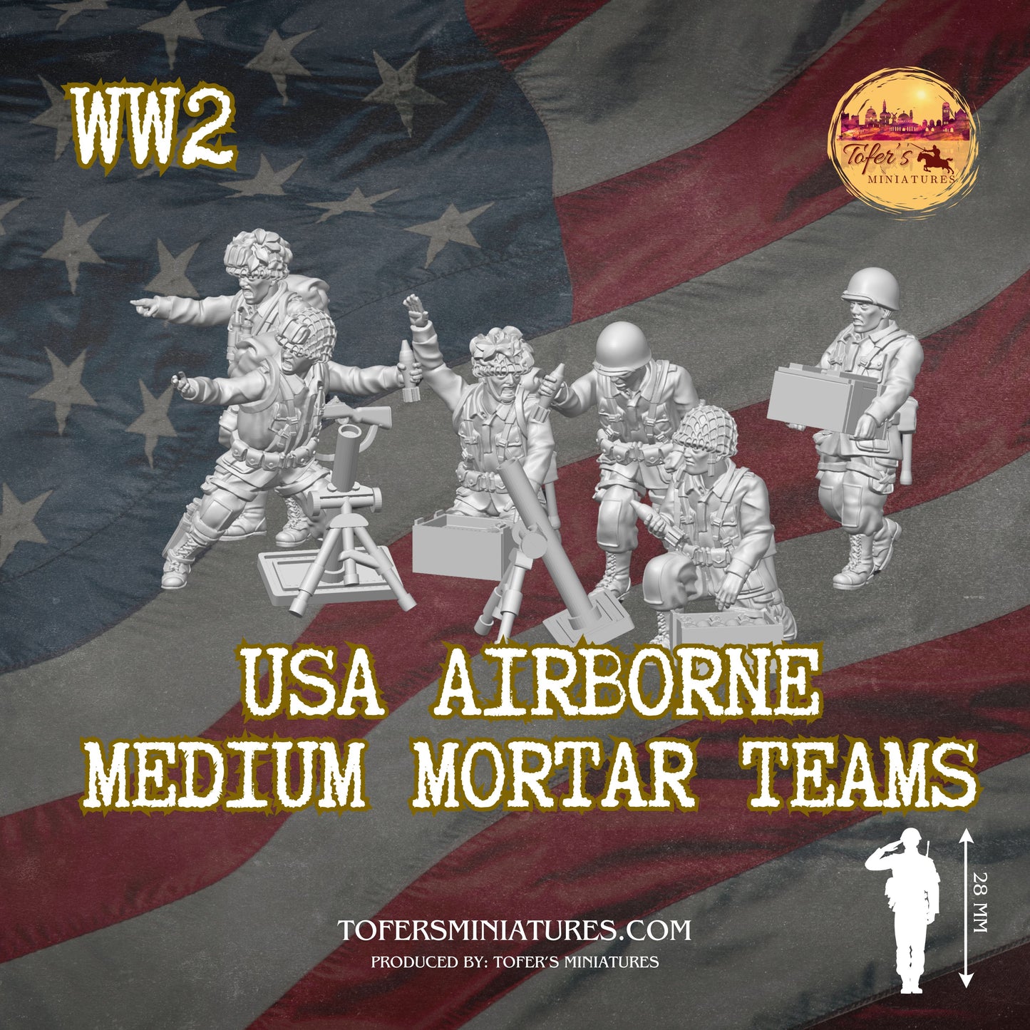 USA Airborne Medium Mortar Team (US, WW2) - Bolt Action 1/56 (28mm) scale  28 mm Miniatures