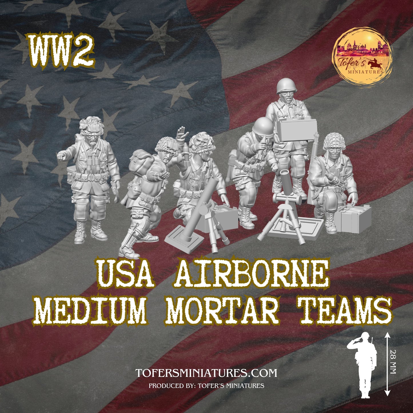 USA Airborne Medium Mortar Team (US, WW2) - Bolt Action 1/56 (28mm) scale  28 mm Miniatures