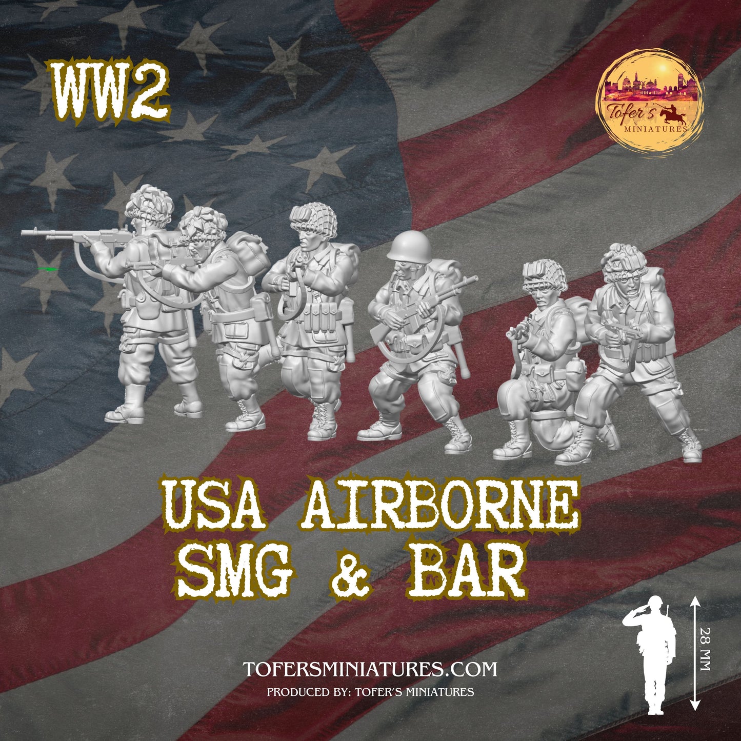 USA Airborne SMG & BAR  (US, WW2) - Bolt Action 1/56 (28mm) scale  28 mm Miniatures