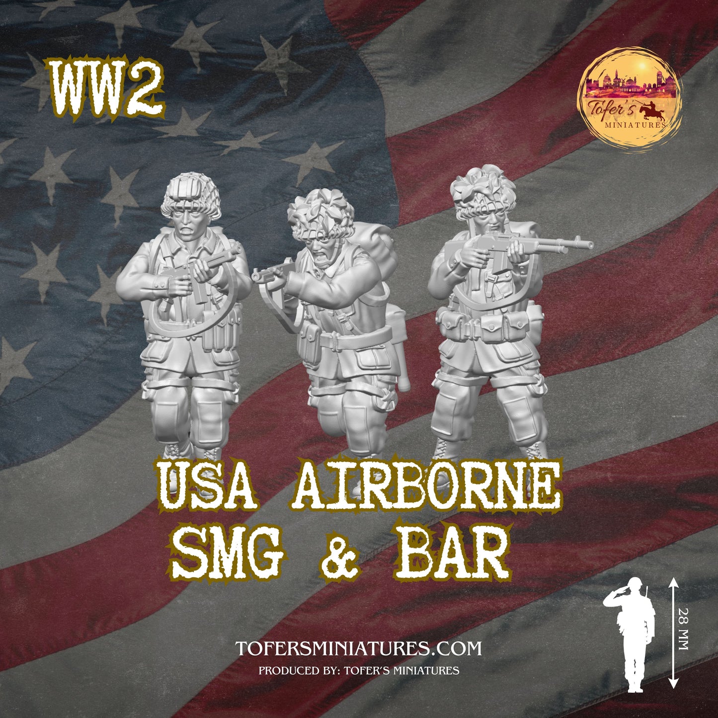 USA Airborne SMG & BAR  (US, WW2) - Bolt Action 1/56 (28mm) scale  28 mm Miniatures