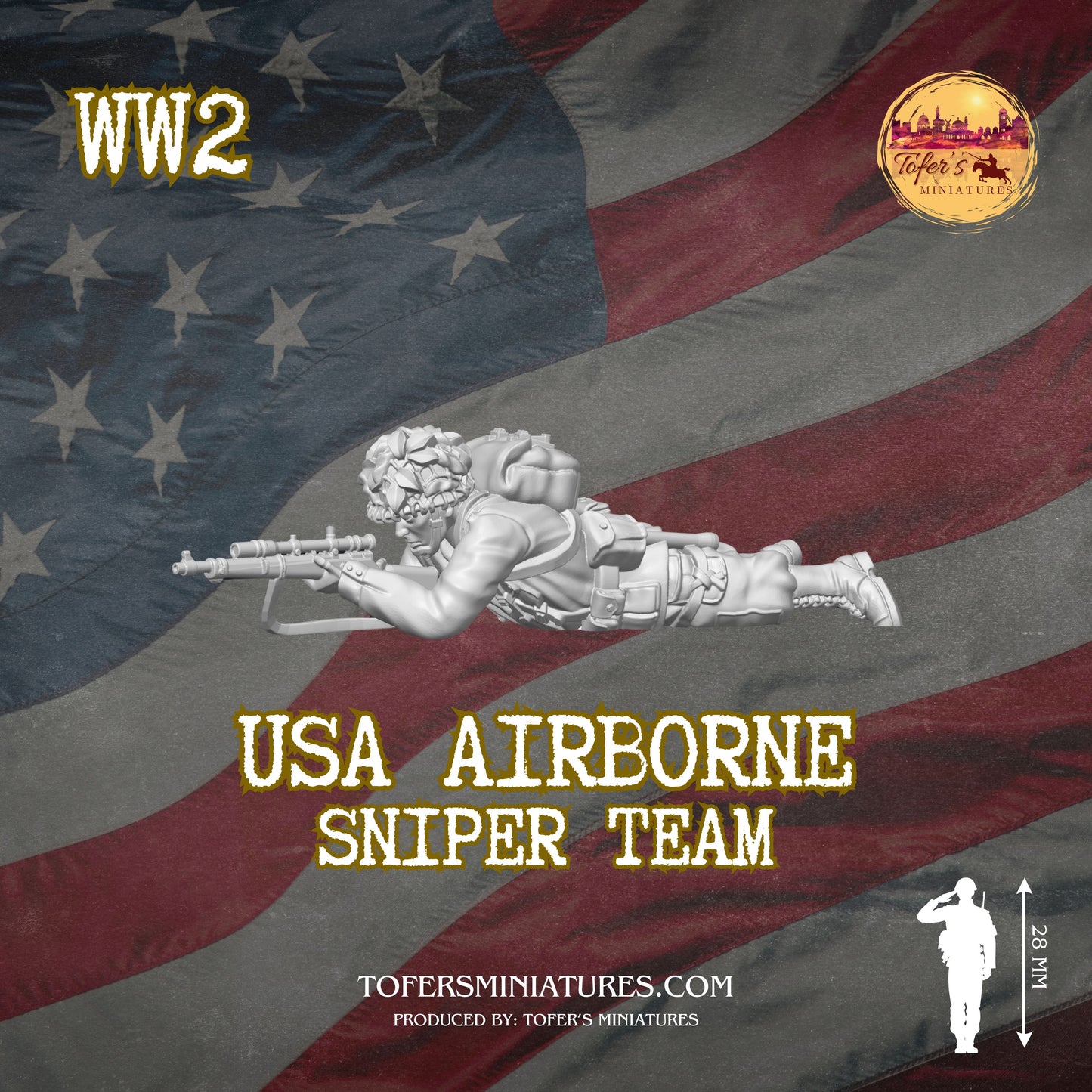 USA Airborne Sniper Team #1 (US, WW2) - Bolt Action 1/56 (28mm) scale  28 mm Miniatures