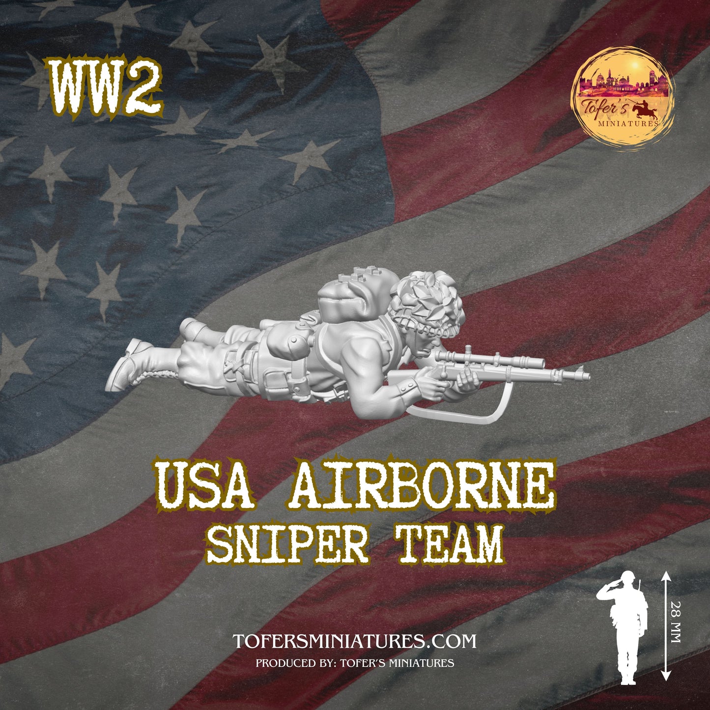 USA Airborne Sniper Team #1 (US, WW2) - Bolt Action 1/56 (28mm) scale  28 mm Miniatures