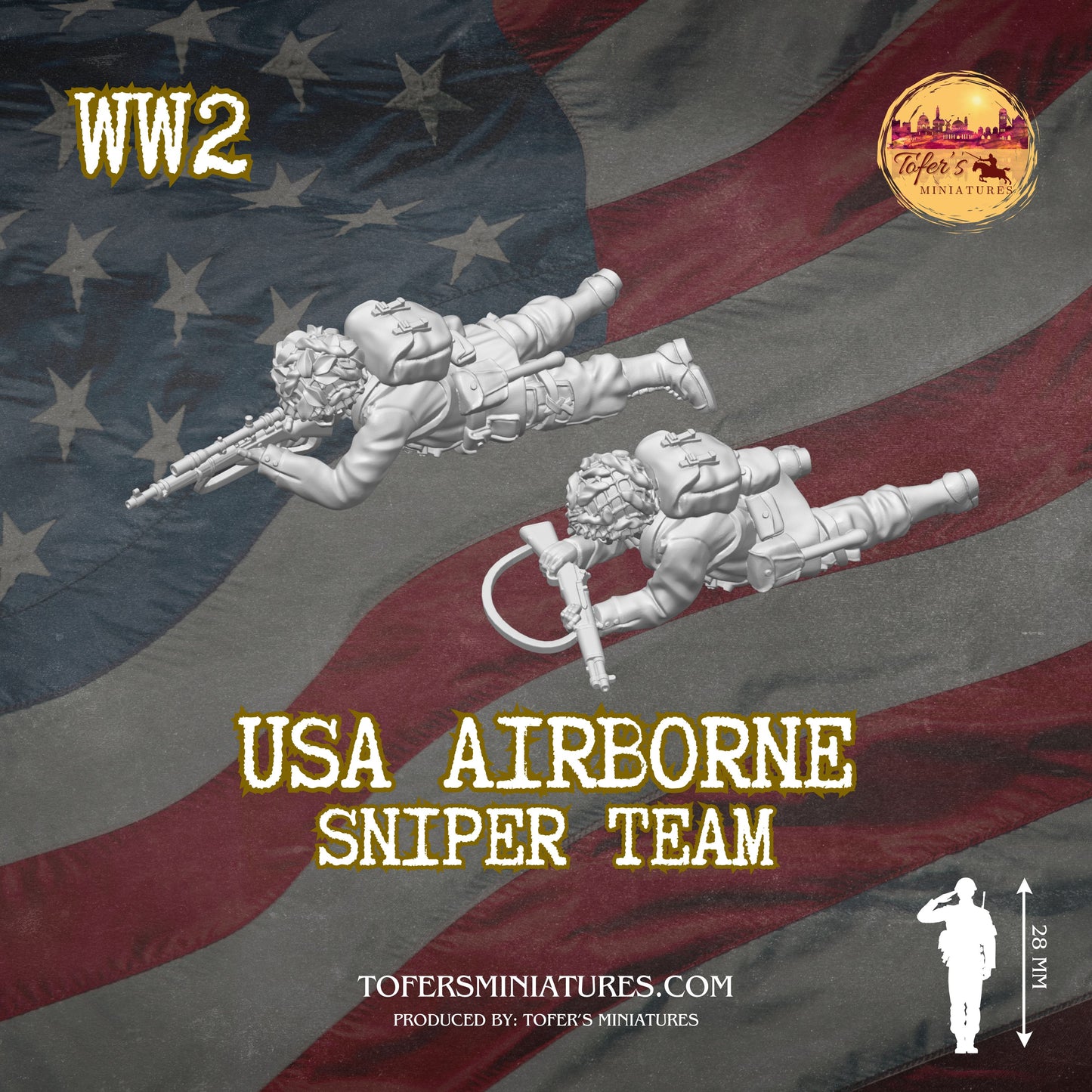 USA Airborne Sniper Team #1 (US, WW2) - Bolt Action 1/56 (28mm) scale  28 mm Miniatures