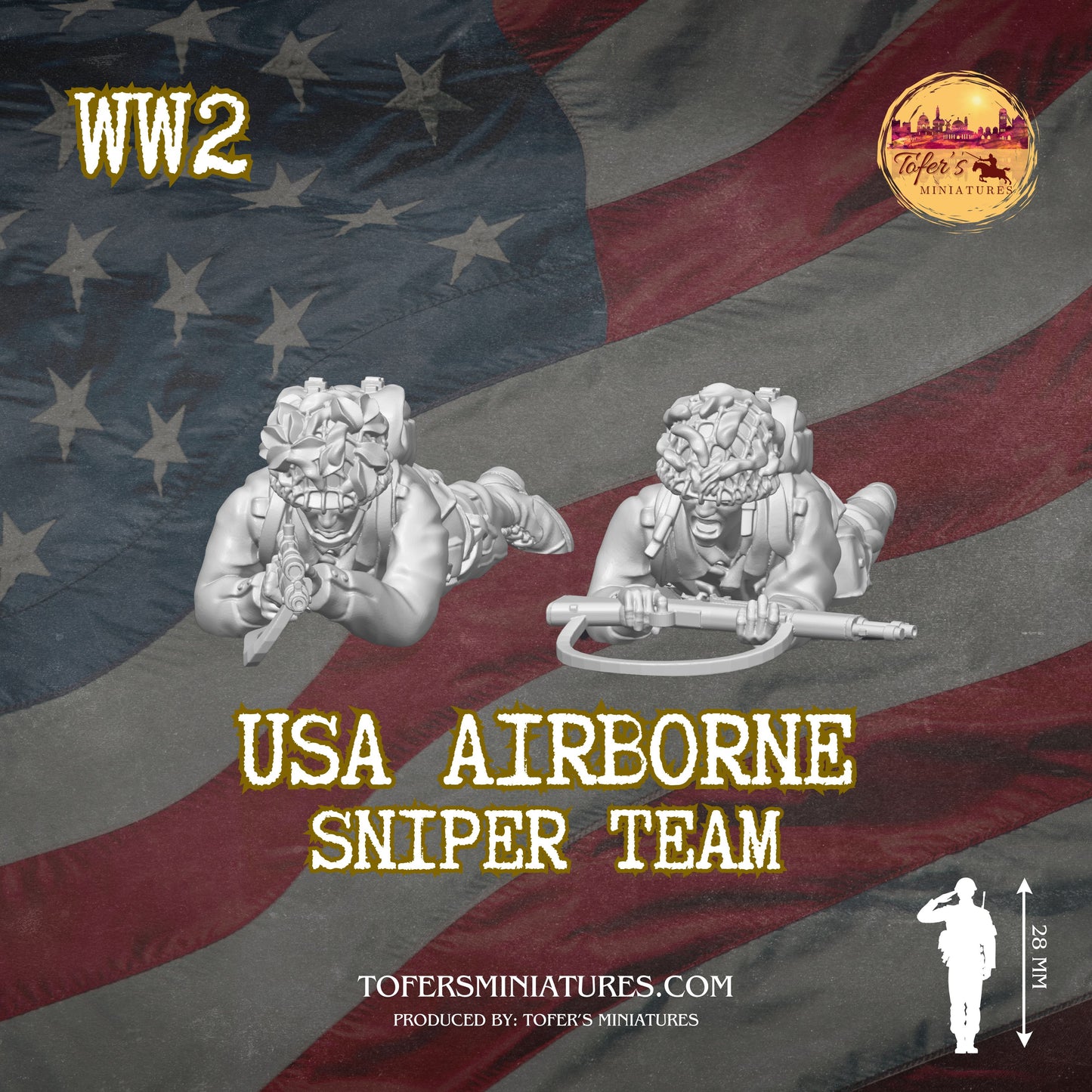 USA Airborne Sniper Team #1 (US, WW2) - Bolt Action 1/56 (28mm) scale  28 mm Miniatures