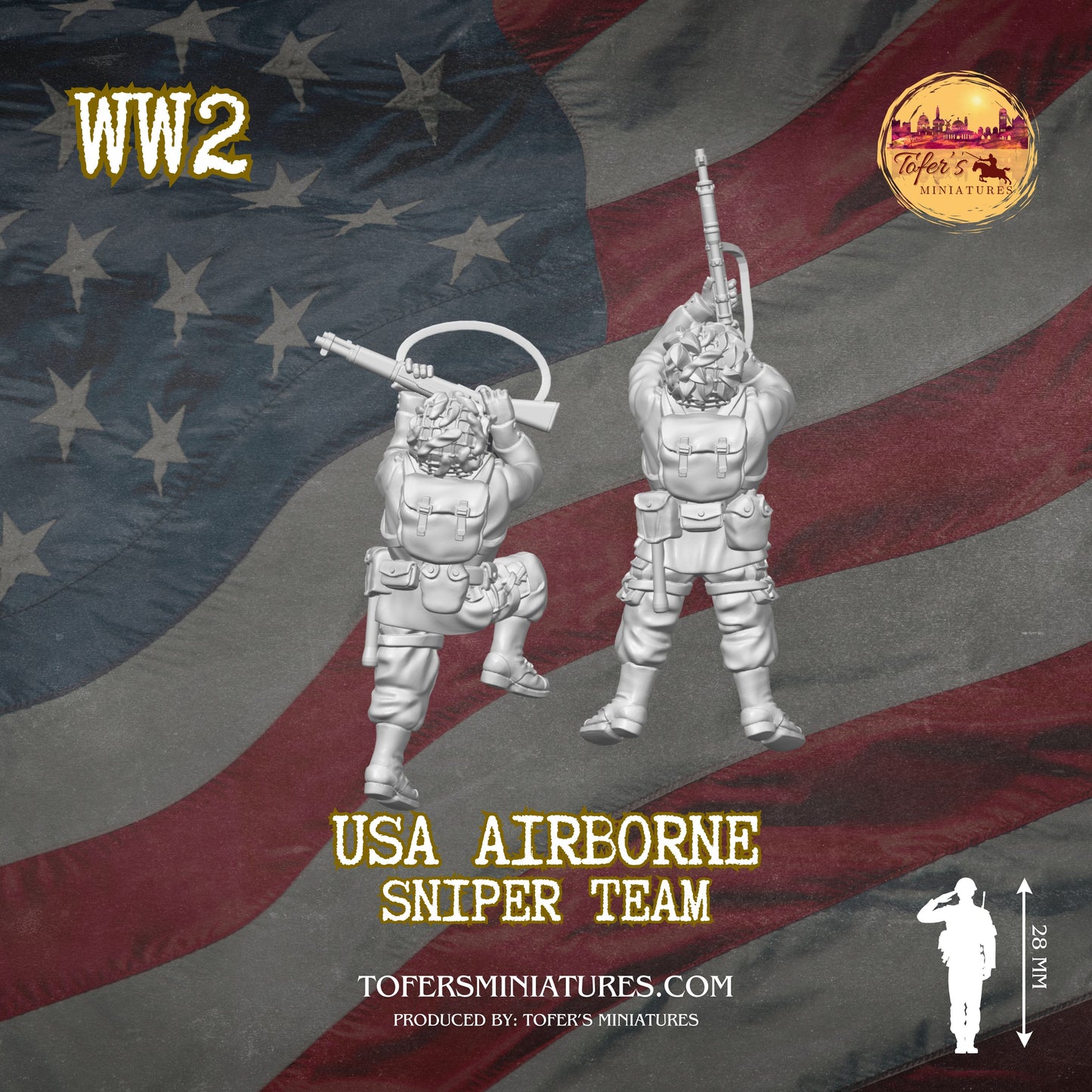 USA Airborne Sniper Team #1 (US, WW2) - Bolt Action 1/56 (28mm) scale  28 mm Miniatures