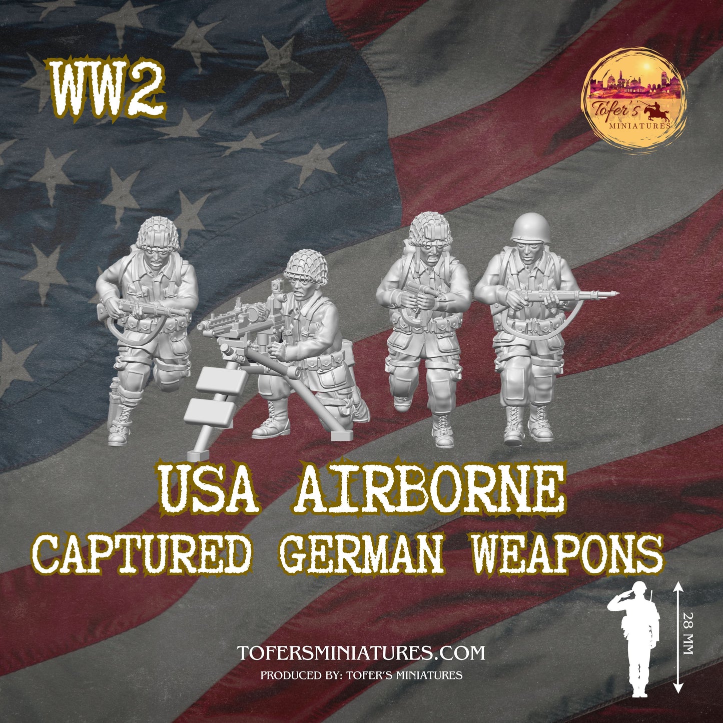 USA Airborne with Captured German Weapons (US, WW2) - Bolt Action 1/56 (28mm) scale  28 mm Miniatures