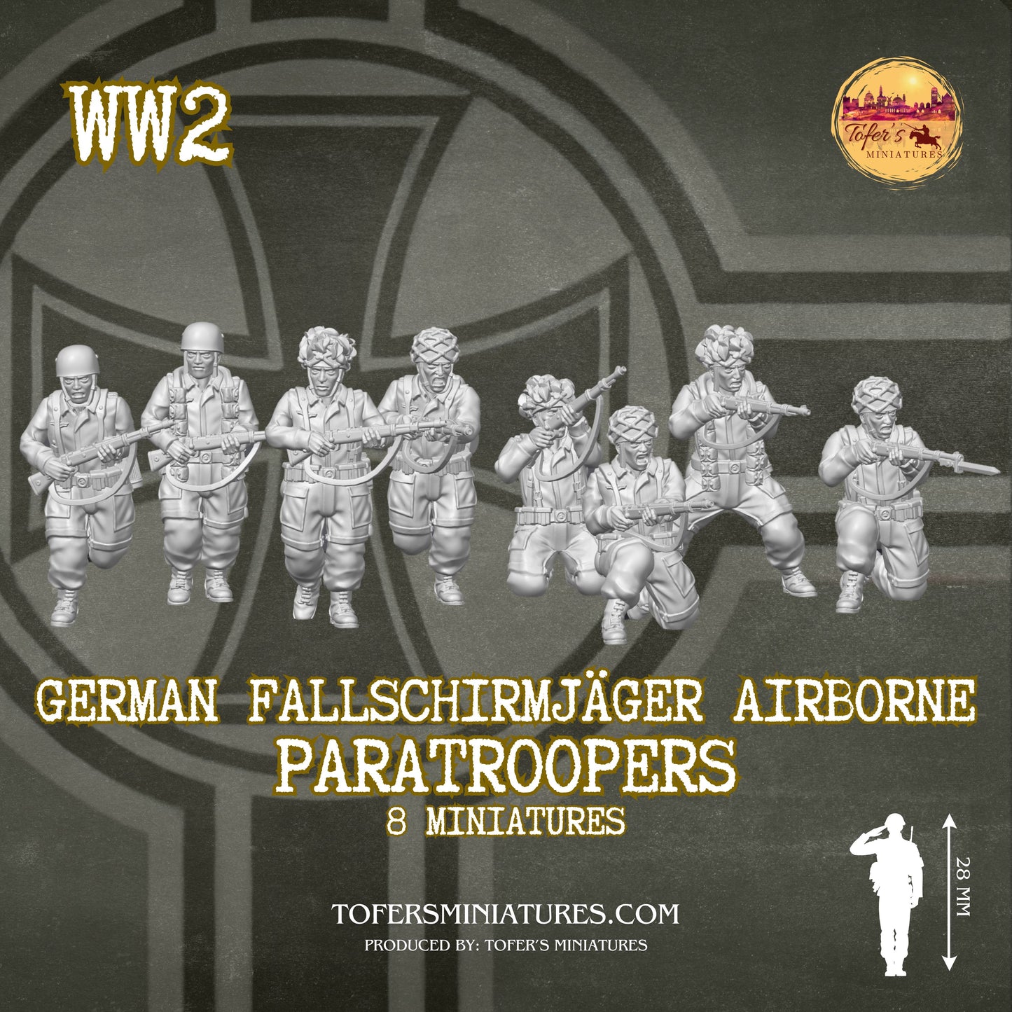 German Fallschirmjäger Airborne Paratroopers Infantry (Germany, WW2) - Bolt Action 1/56 (28mm) scale  28 mm Miniatures