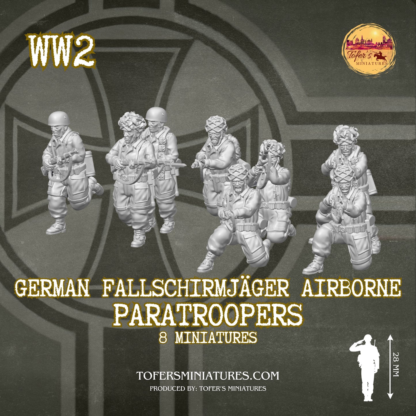 German Fallschirmjäger Airborne Paratroopers Infantry (Germany, WW2) - Bolt Action 1/56 (28mm) scale  28 mm Miniatures
