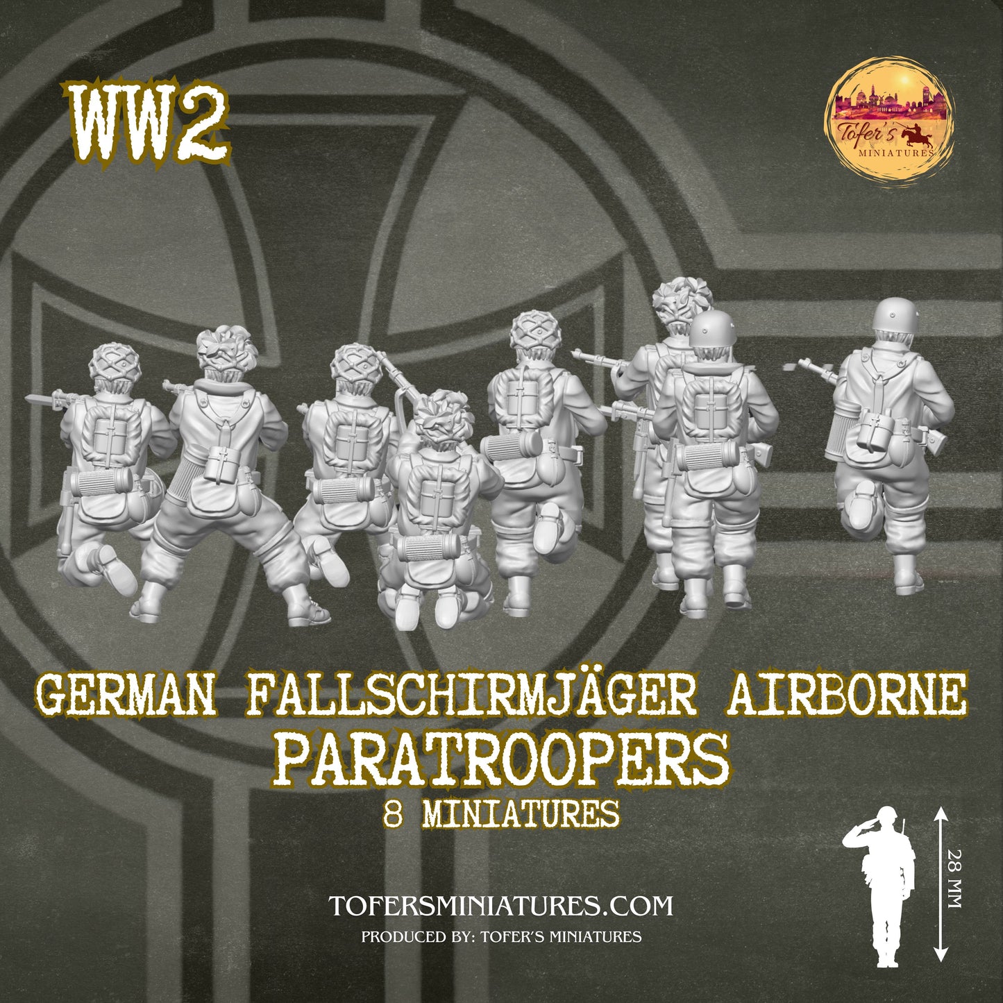 German Fallschirmjäger Airborne Paratroopers Infantry (Germany, WW2) - Bolt Action 1/56 (28mm) scale  28 mm Miniatures
