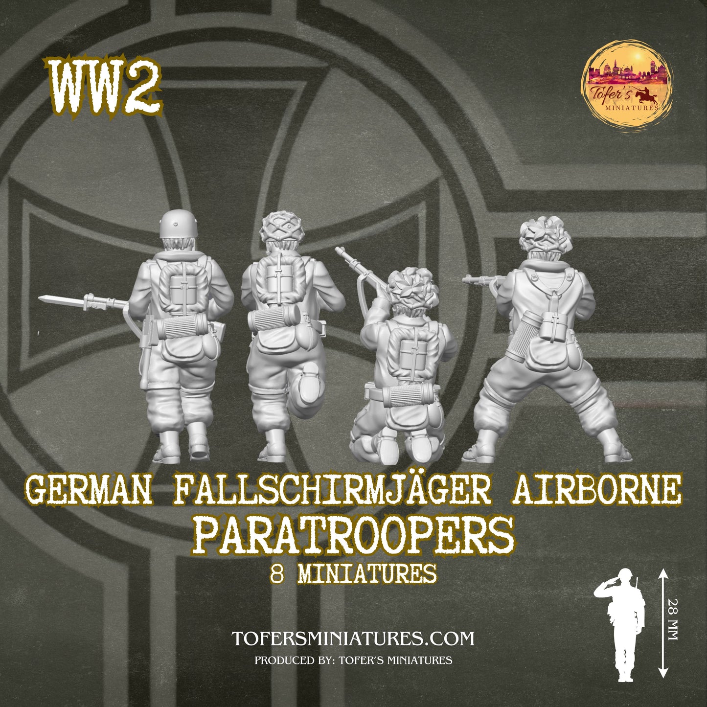 German Fallschirmjäger Airborne Paratroopers Infantry (Germany, WW2) - Bolt Action 1/56 (28mm) scale  28 mm Miniatures