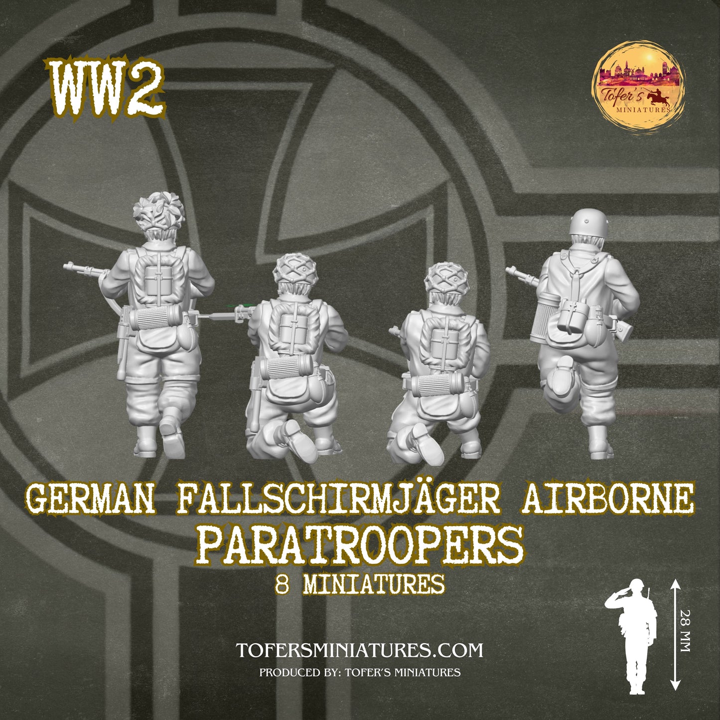 German Fallschirmjäger Airborne Paratroopers Infantry (Germany, WW2) - Bolt Action 1/56 (28mm) scale  28 mm Miniatures