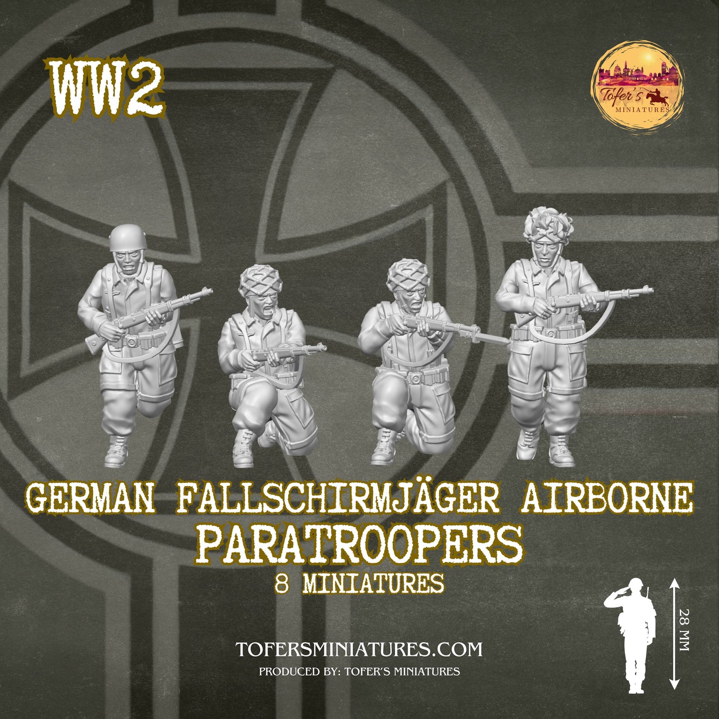 German Fallschirmjäger Airborne Paratroopers Infantry (Germany, WW2) - Bolt Action 1/56 (28mm) scale  28 mm Miniatures