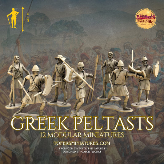 Greek Peltasts Modular Miniatures. 32 mm Miniatures (Set of 12)
