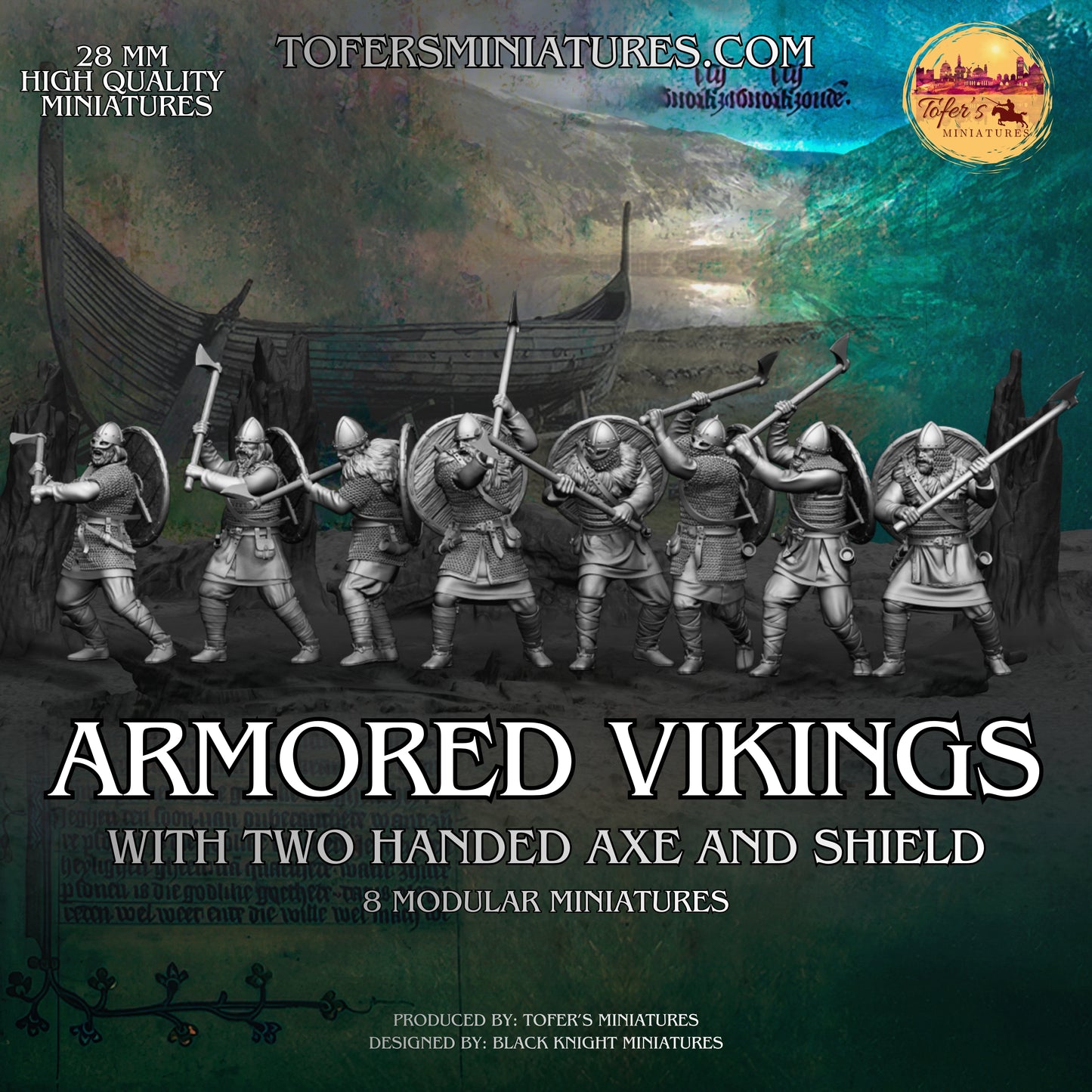 Armored Viking Warband Viking with a two-handed axe and shield