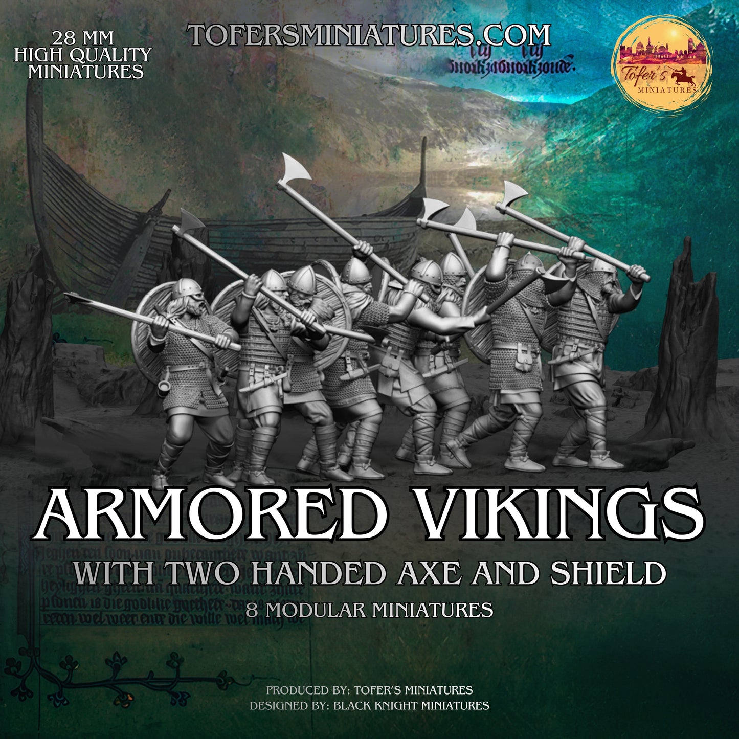 Armored Viking Warband Viking with a two-handed axe and shield