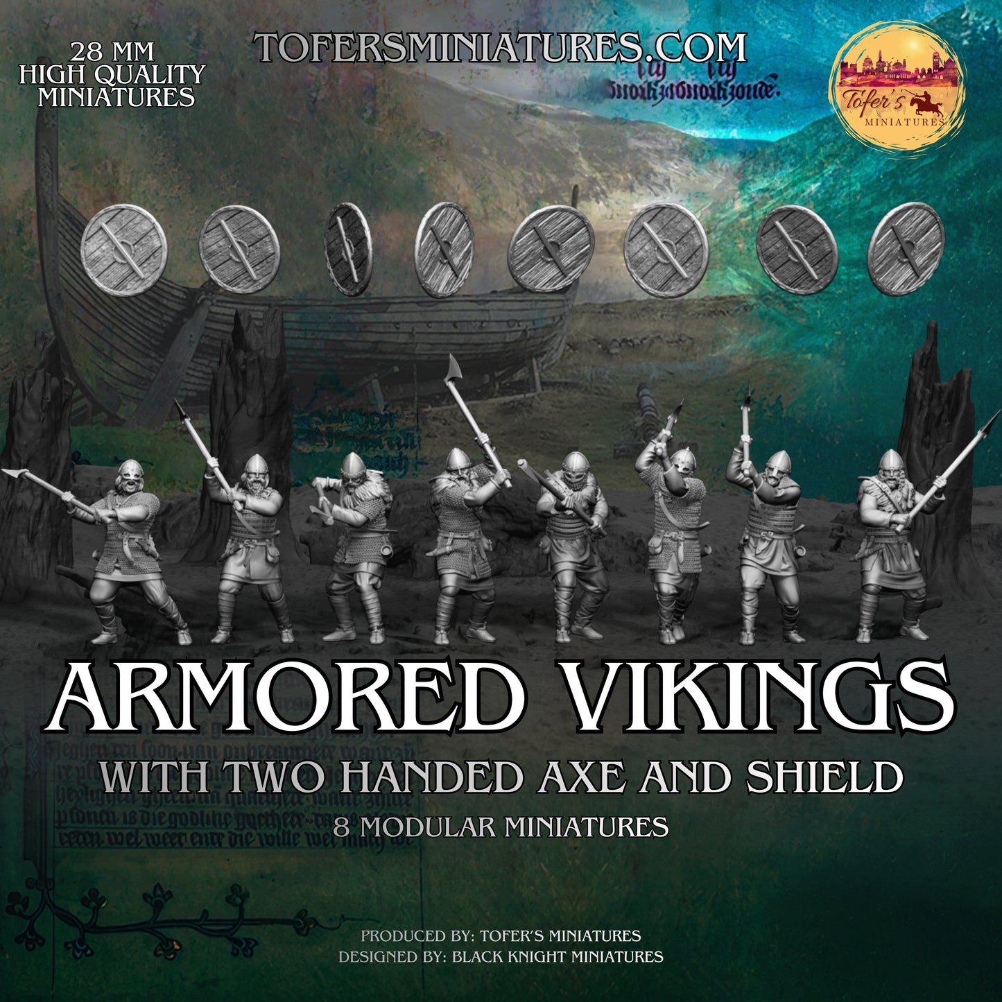 Armored Viking Warband Viking with a two-handed axe and shield