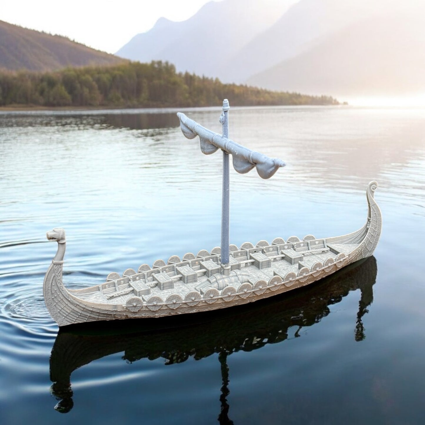 Viking Ship Model - No oars With Seats | Viking’s Longboat with shields. 28 mm scale