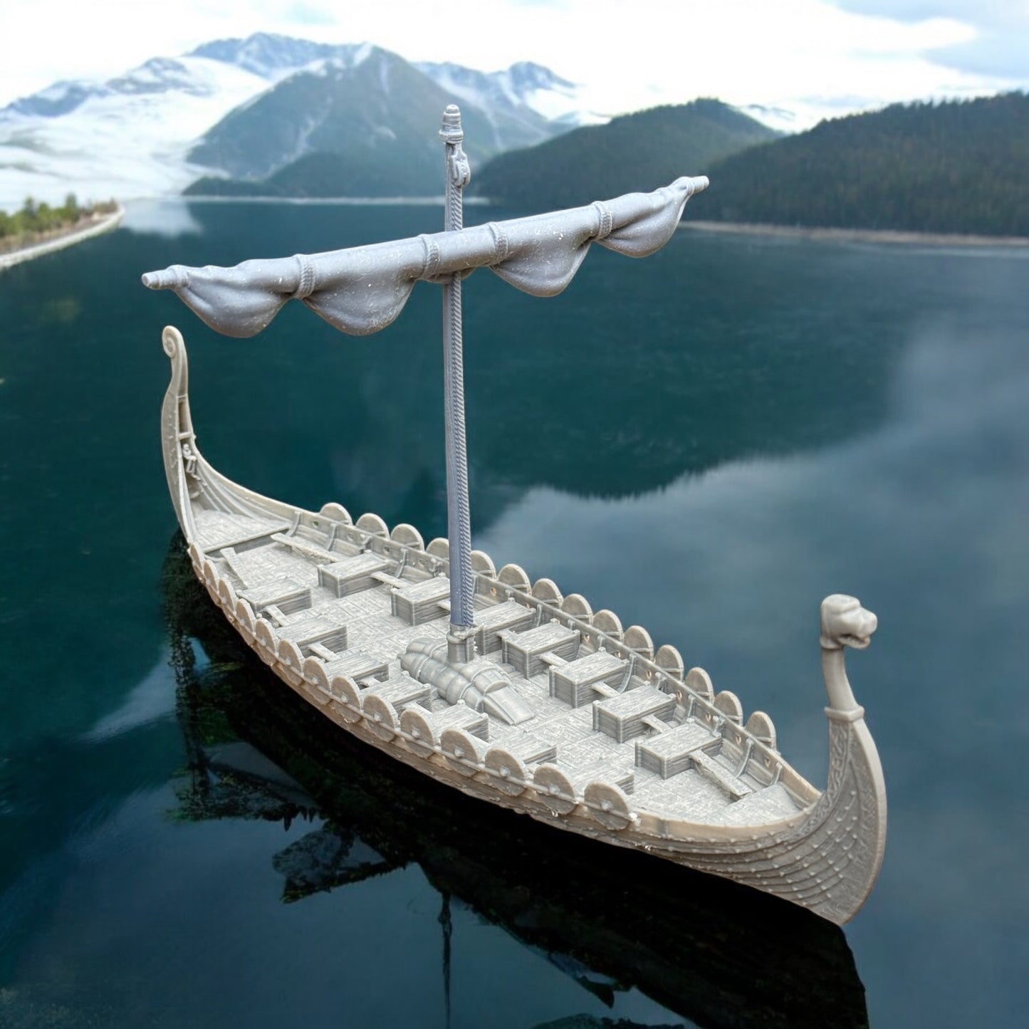Viking Ship Model - No oars With Seats | Viking’s Longboat with shields. 28 mm scale