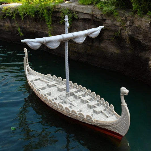 Viking Ship Model - No oars With Seats | Viking’s Longboat with shields. 28 mm scale