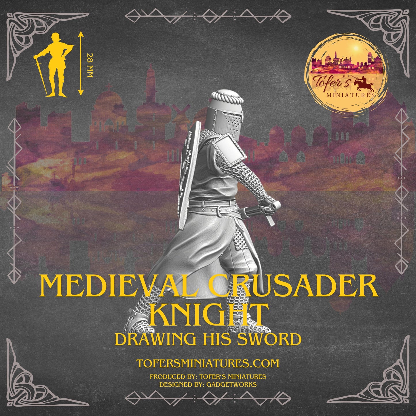 Medieval crusader knight - drawing his sword
