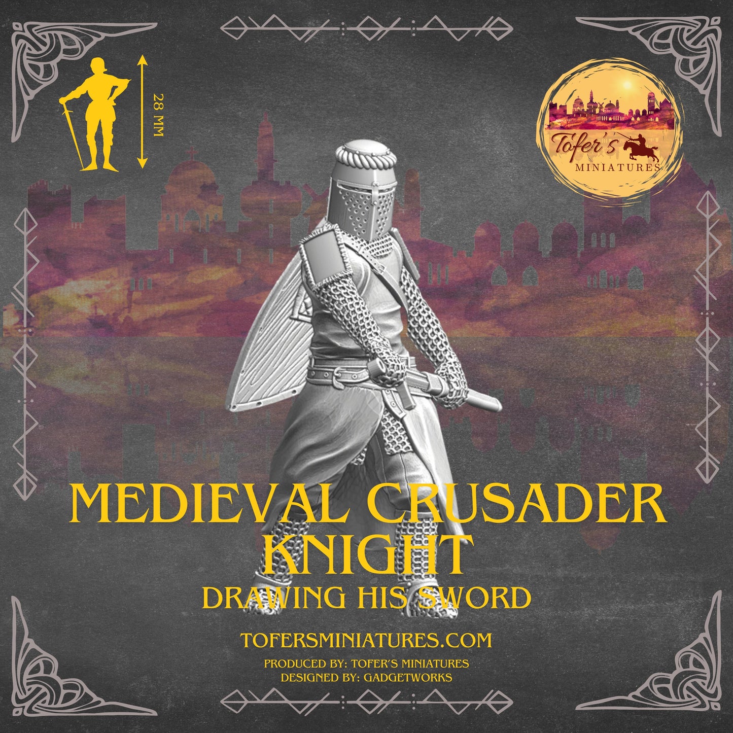 Medieval crusader knight - drawing his sword