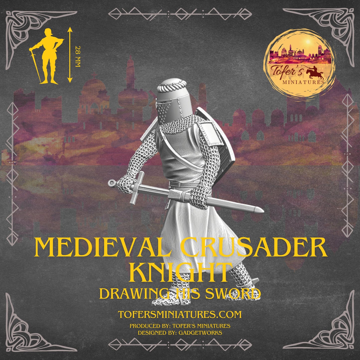 Medieval crusader knight - drawing his sword