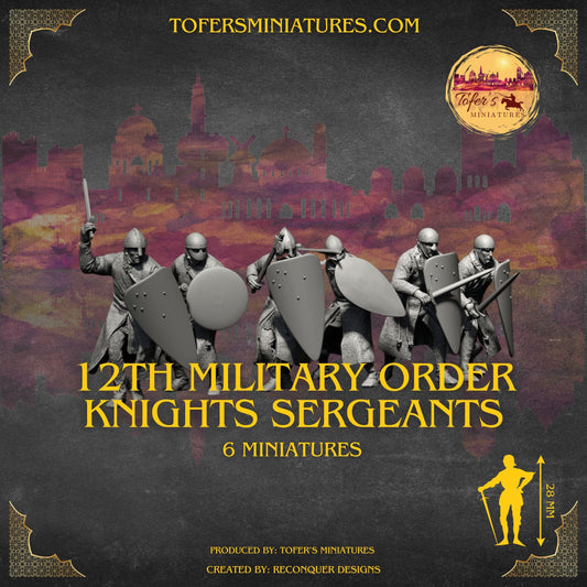 12TH Century Military Order Knights Sergeants. 28 mm Miniatures