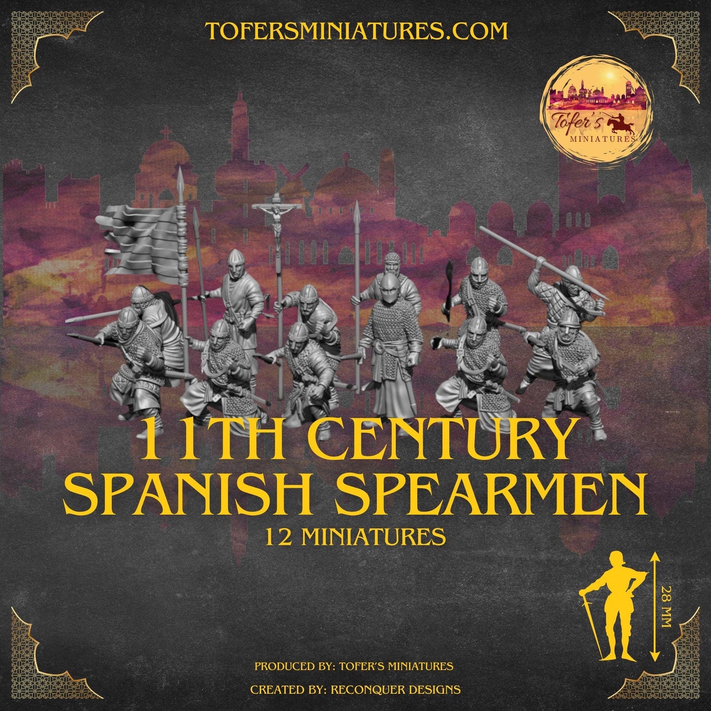 Set of 12 11th Century Spanish Spearmen. 28 mm Miniatures