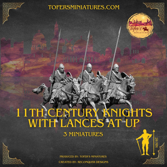 Set of 3 11th Century Knights with lances at up. 28 mm Miniatures