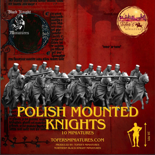 Set of 10 Polish Mounted Knights. 28 mm Miniatures