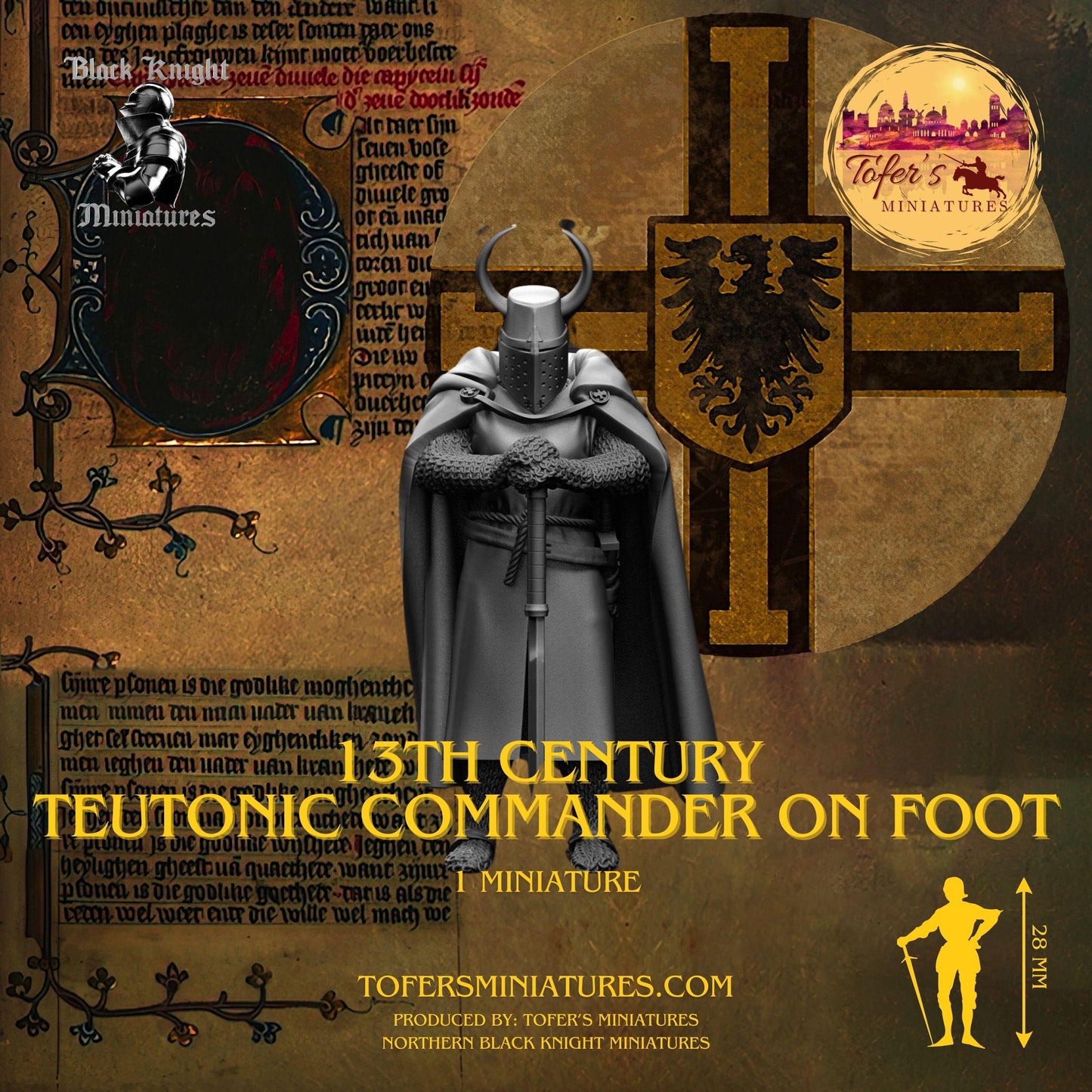 13th century Teutonic Commander on Foot. 28 mm Miniatures