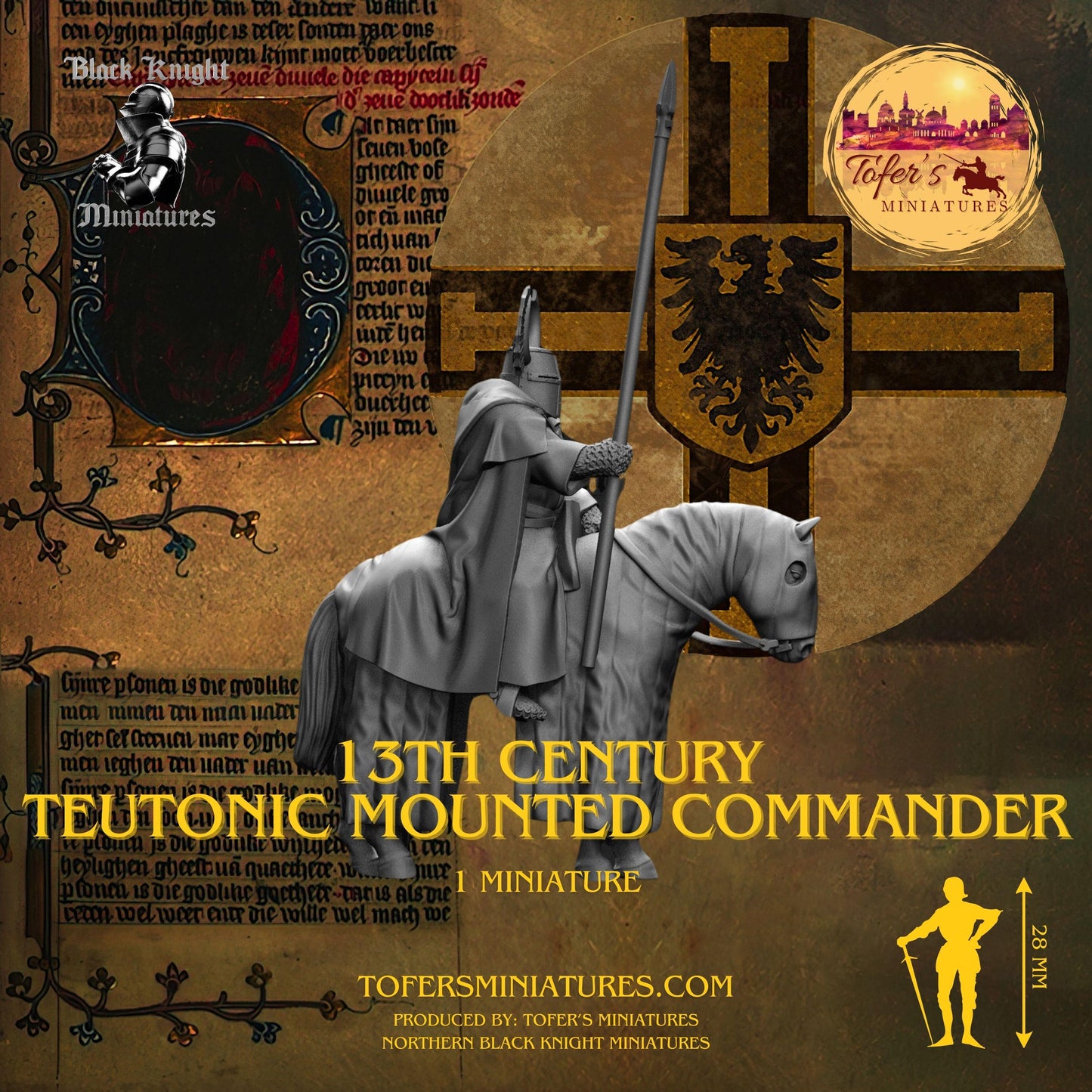 13th century Teutonic Mounted Commander. 28 mm Miniature