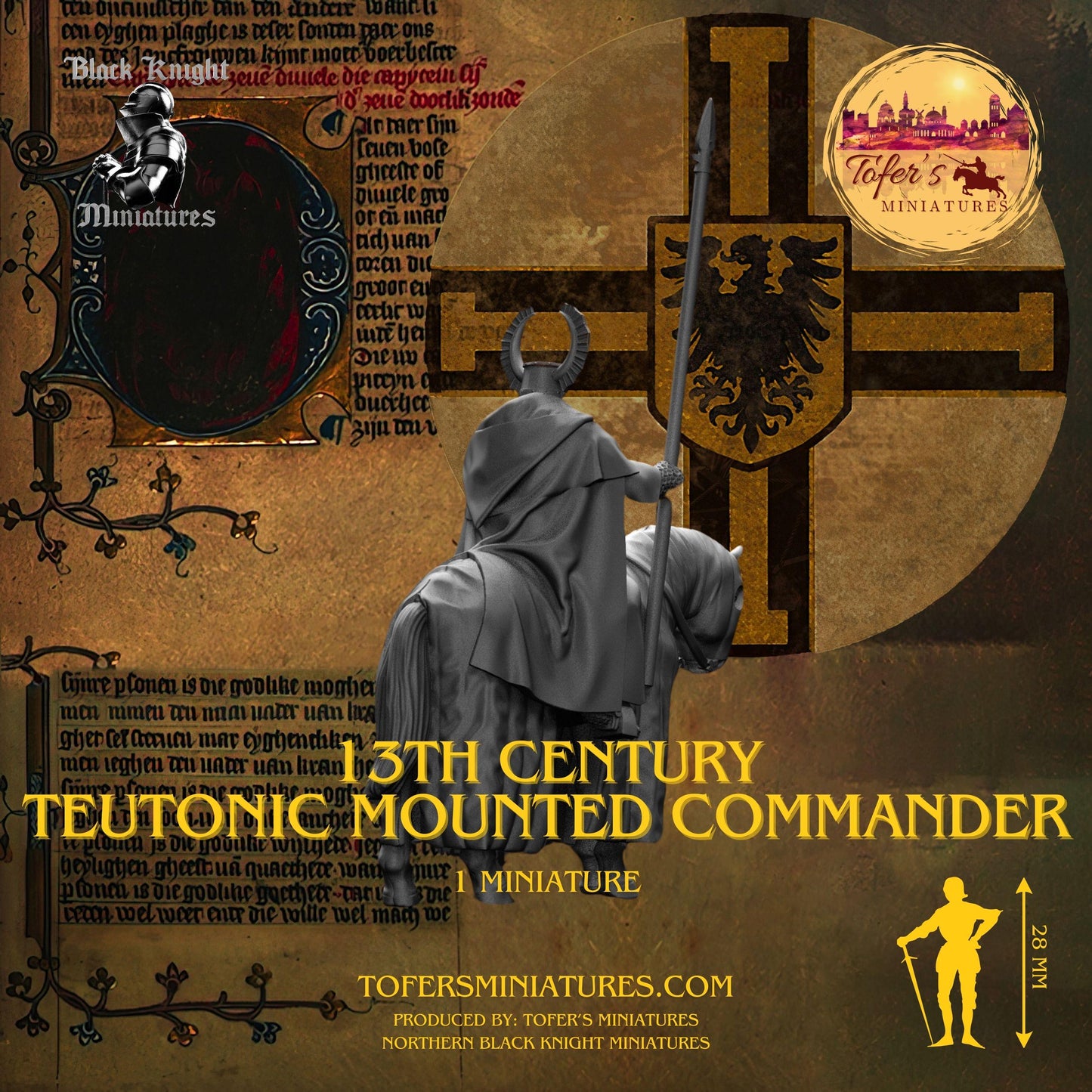 13th century Teutonic Mounted Commander. 28 mm Miniature