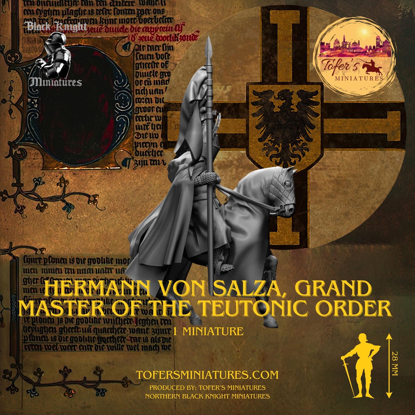 13th Century - Hermann von Salza, Grand Master of the Teutonic Order. 28 mm Miniature