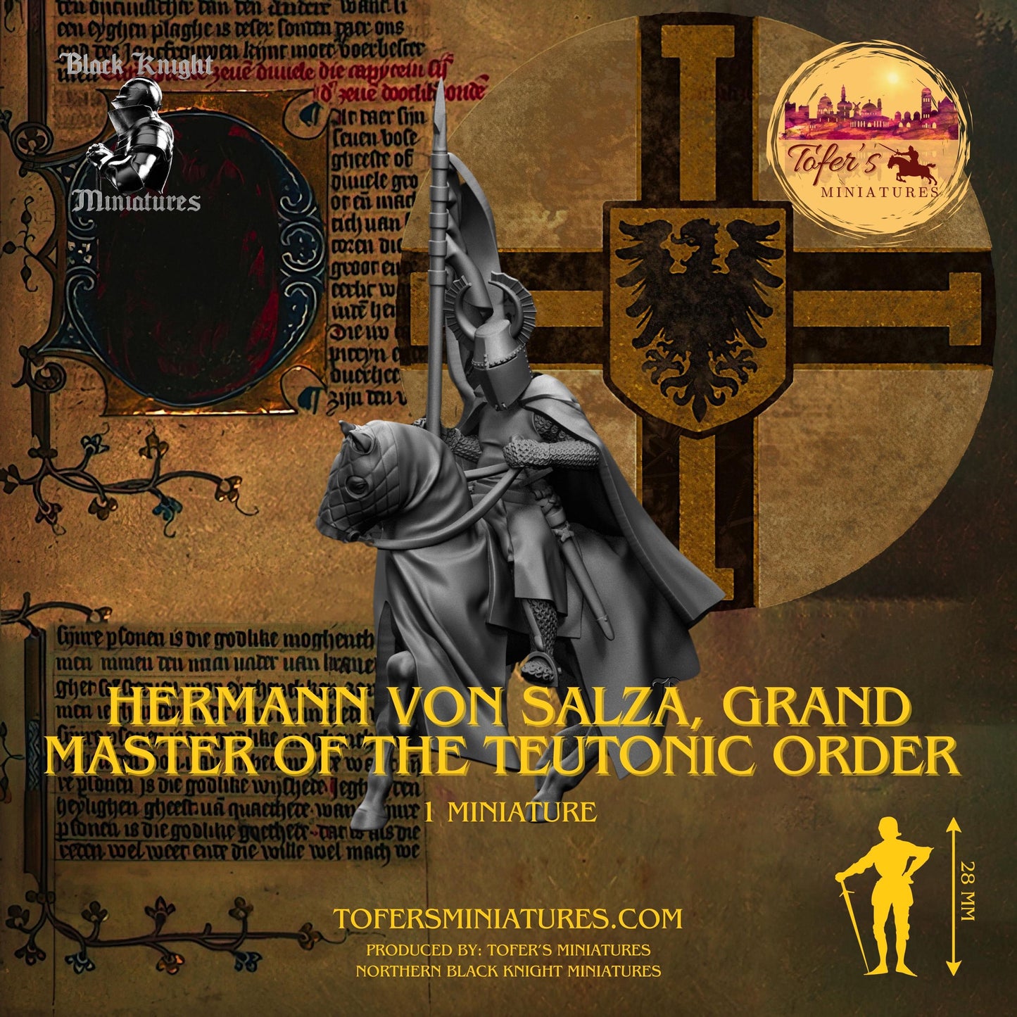 13th Century - Hermann von Salza, Grand Master of the Teutonic Order. 28 mm Miniature