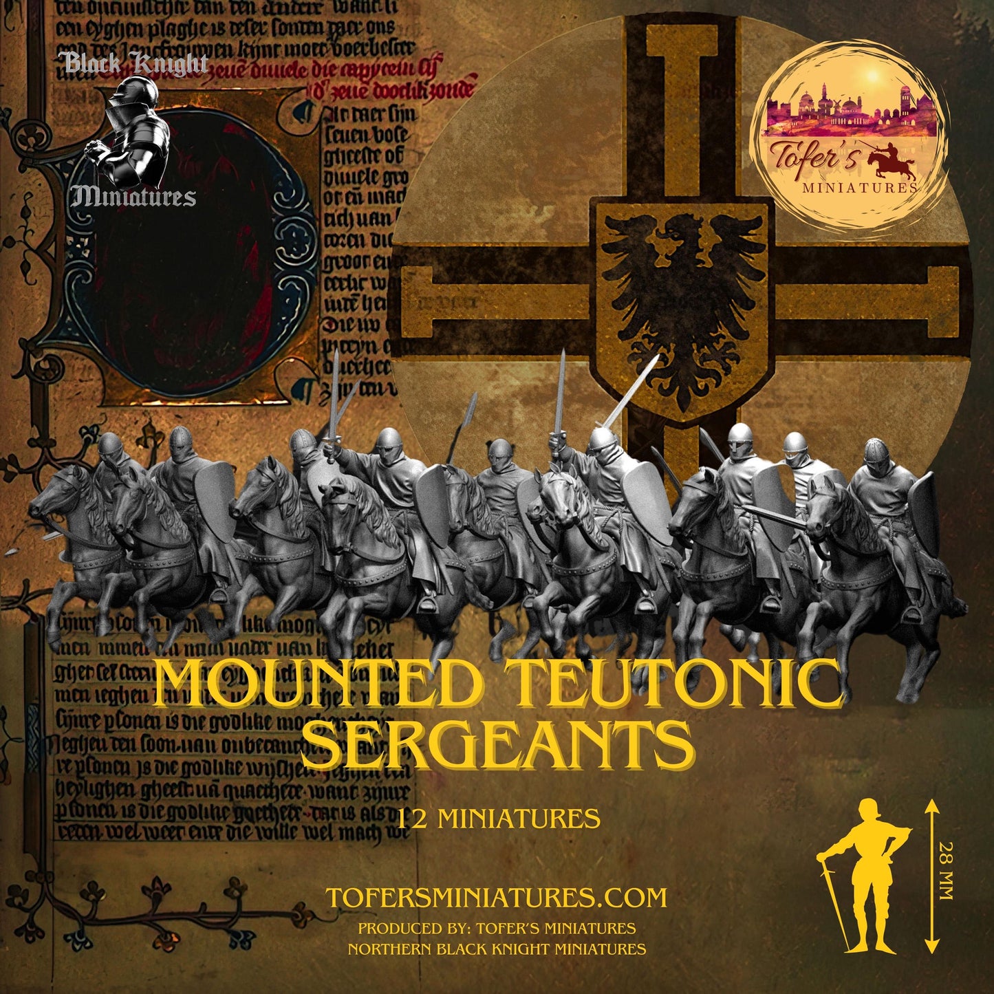 13th Century - Mounted Teutonic Sergeants. 28 mm Miniature