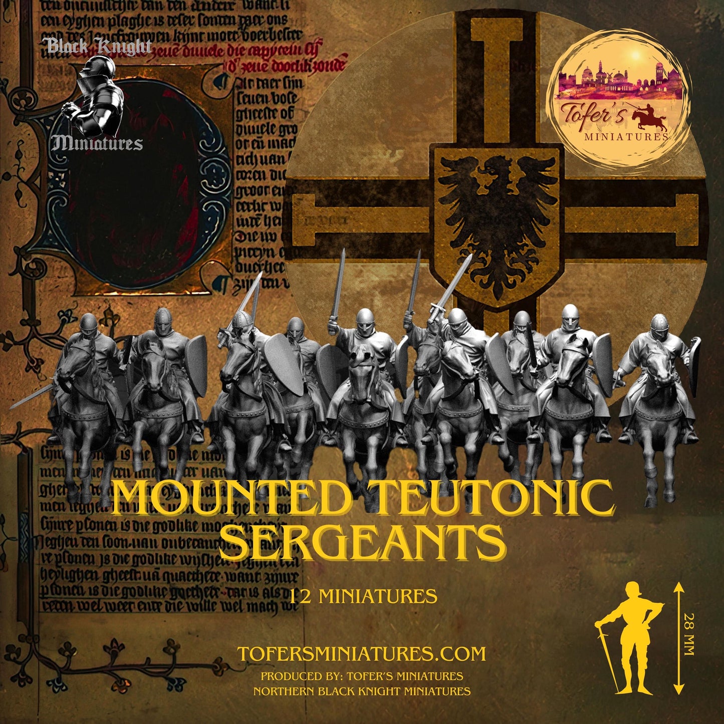 13th Century - Mounted Teutonic Sergeants. 28 mm Miniature