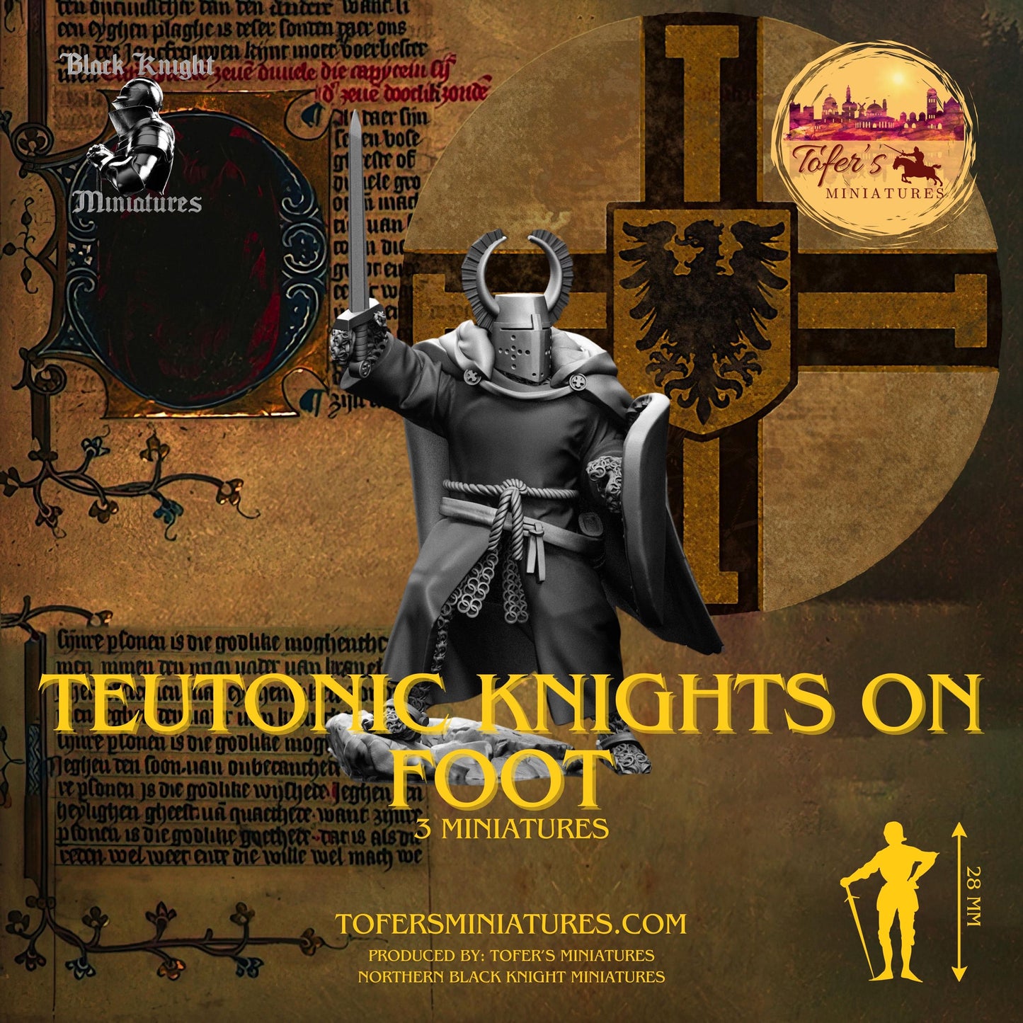 13th Century - Teutonic Knights on foot. 28 mm Miniature