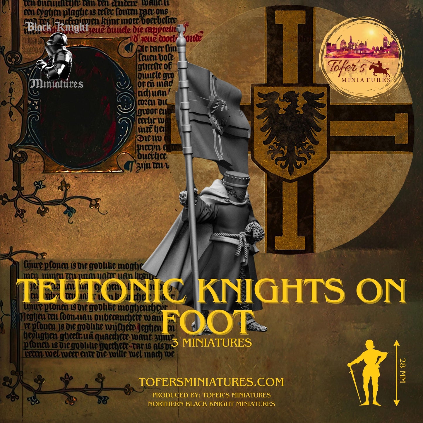 13th Century - Teutonic Knights on foot. 28 mm Miniature