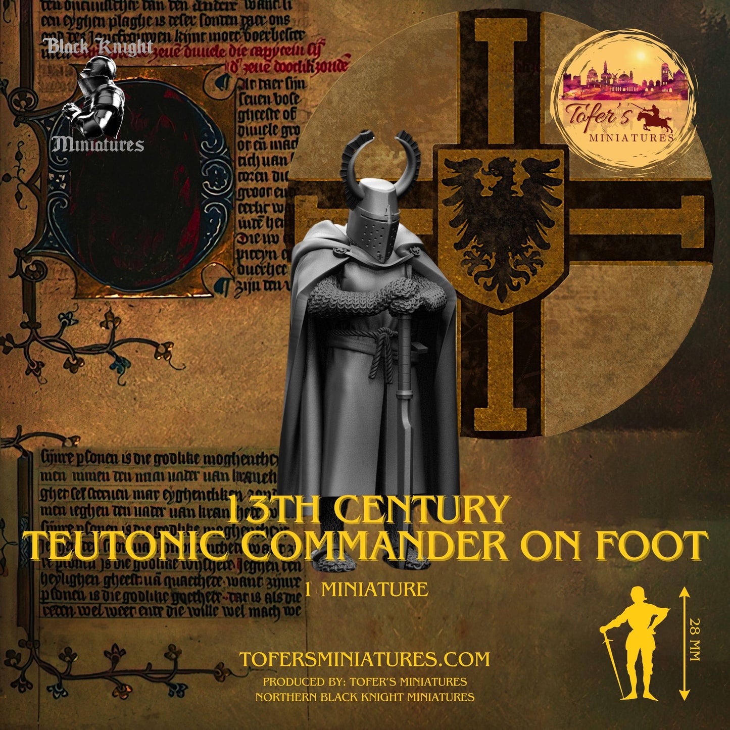 13th century Teutonic Commander on Foot. 28 mm Miniatures