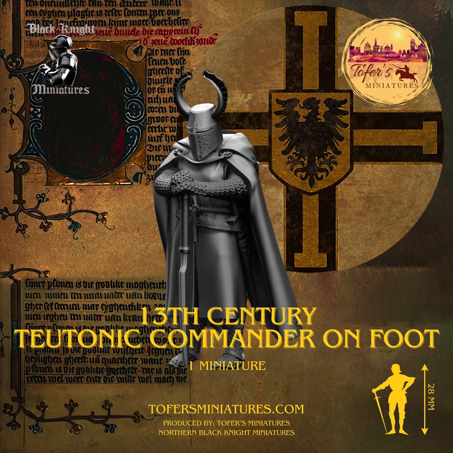 13th century Teutonic Commander on Foot. 28 mm Miniatures