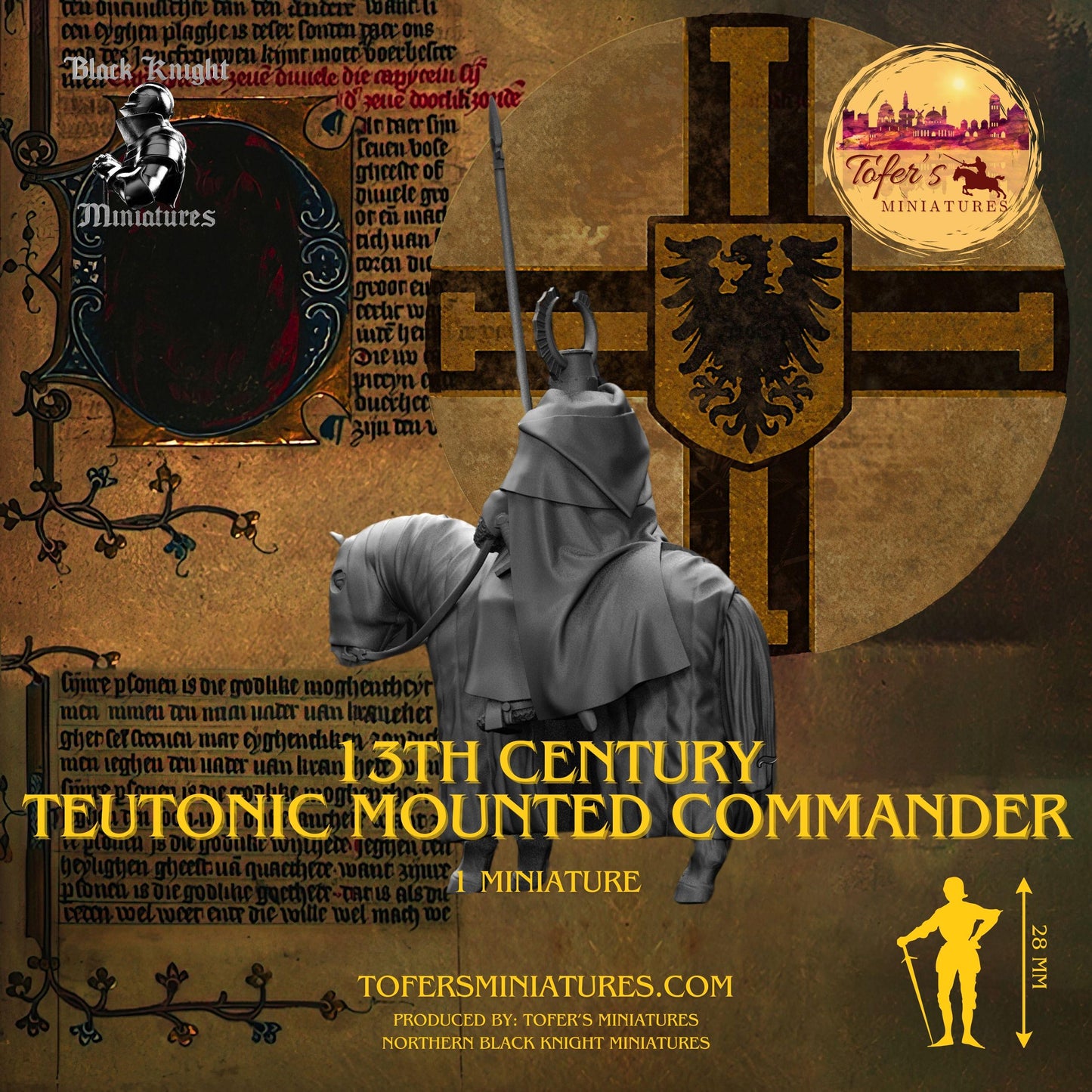 13th century Teutonic Mounted Commander. 28 mm Miniature