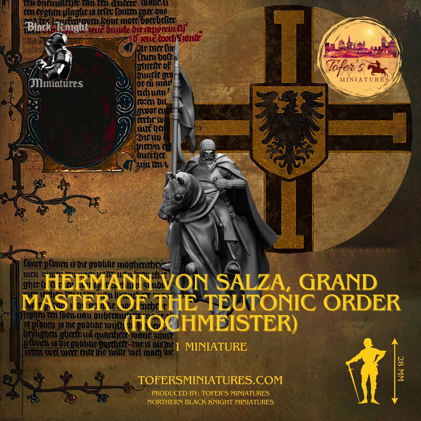 13th Century - Hermann von Salza, Grand Master of the Teutonic Order (Hochmeister). 28 mm Miniature